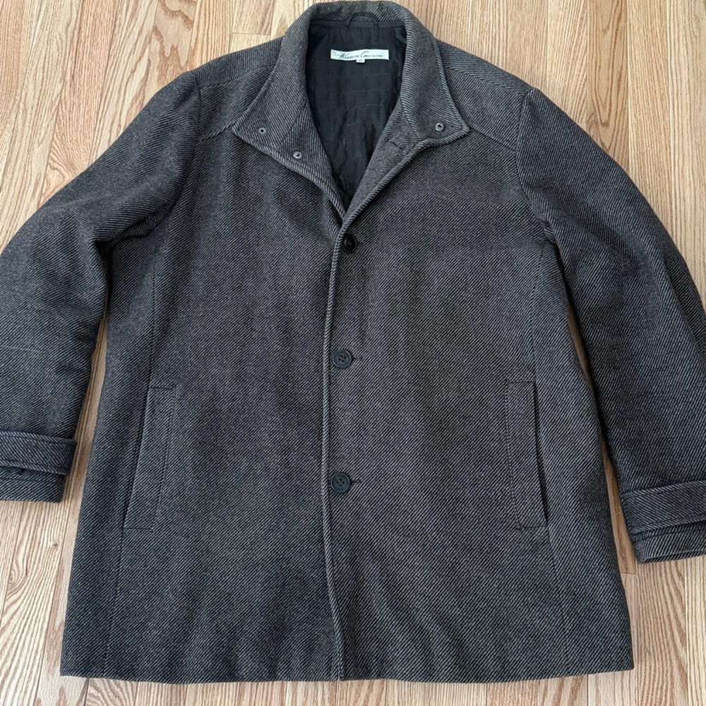 Kenneth Cole Brown Tweed Wool Blend Stroller Coat Overcoat Preppy Career XL